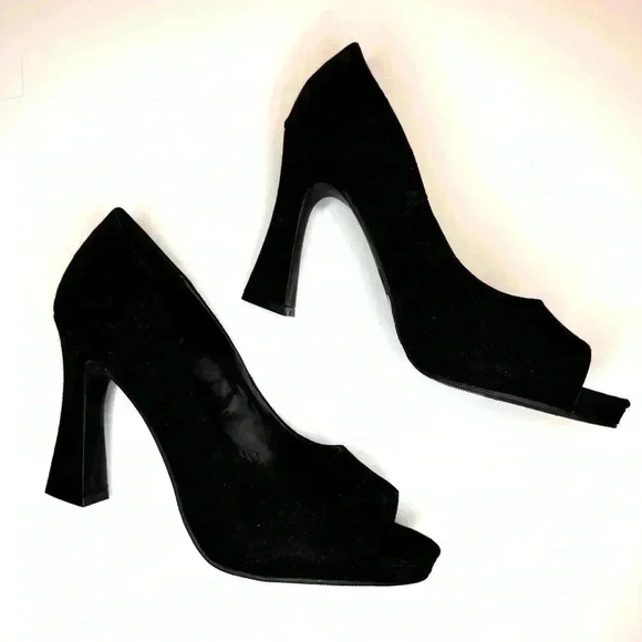 Worthington Womens Lula Peep Toe Flared Heel Pumps Size 7.5 Black - Picture 3 of 8